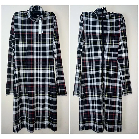 Alice + Olivia Delora Plaid Fitted Black White Multi Mini Dress - Picture 10 of 17